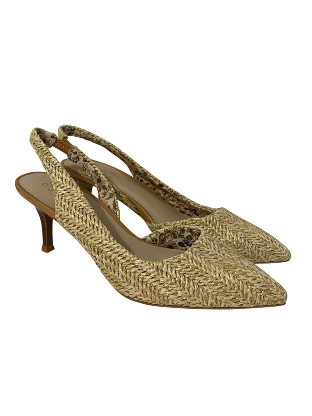 Seychelles Women's Ornament Raffia Heels D'Orsay Sling Back Pumps sz 7 Tan